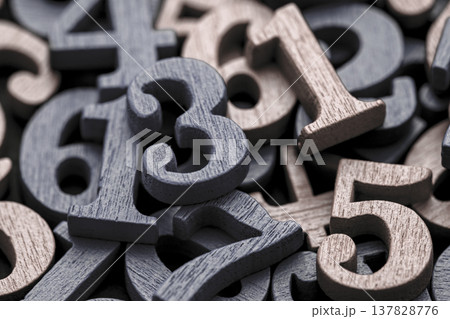 Pile of old wooden numbers in vintage style. Mathematics, education and learning concept. 137828776