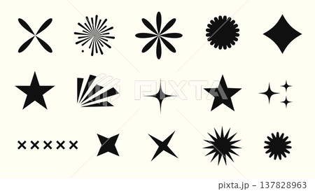 Retro futuristic sparkle icons collection. Set of star shapes.Abstract cool shine effect sign vector illustration Retro futuristic sparkle icons collection. Set of star shapes.Abstract cool shine effect sign vector illustration 137828963