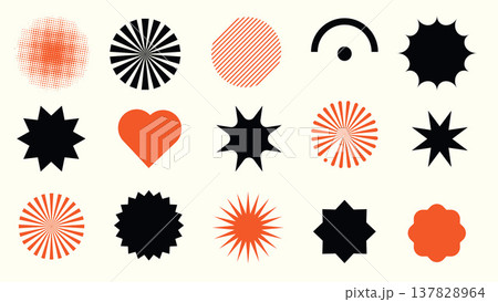 Retro Brutalist Geometric Shapes and Sparkle Icons.Vector Illustration 137828964