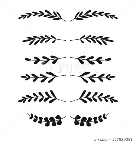 Botanical Divider Separator Silhouette Vintage Hand Drawn Vector Collection. Botanical Divider Separator Silhouette Vintage Hand Drawn Vector Collection. 137829051
