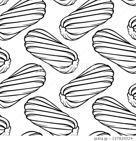 Eclair-shaped shortbread cookies, simple black and white pattern. Minimalist vector illustration for bakery packaging, patisserie branding or dessert menus Eclair-shaped shortbread cookies, simple black and white pattern. Minimalist vector illustration for bakery packaging, patisserie branding or dessert menus 137829324