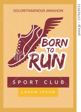 Sport club poster. running sneakers stylized illustration for placard design with place for text Sport club poster. running sneakers stylized illustration for placard design with place for text 137829551