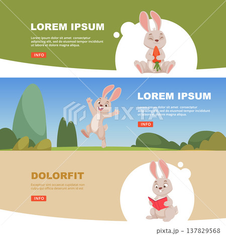 Cartoon rabbit. banners design with funny character with big ears. easter character Cartoon rabbit. banners design with funny character with big ears. easter character 137829568