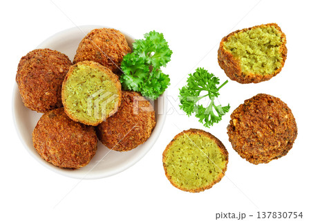 falafel on the plate isolated on white background. Top view. Flat lay. 137830754