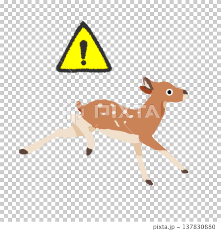 子鹿注意のイラスト 野生動物の注意喚起マーク 137830880
