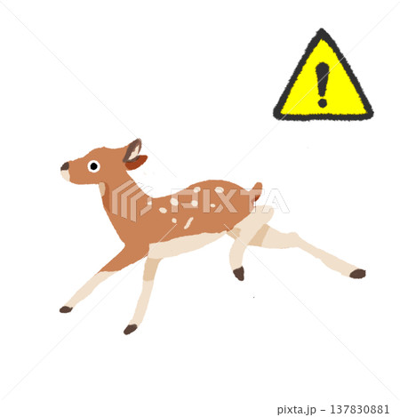 子鹿注意のイラスト 野生動物の注意喚起マーク　反転 137830881