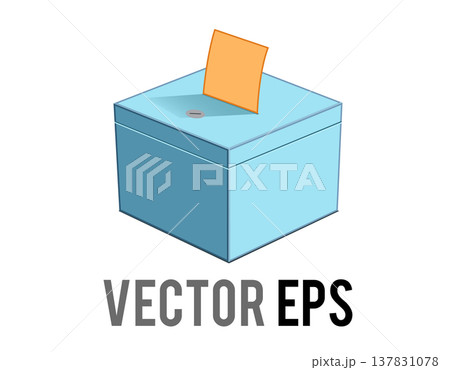 Light blue ballot box flat icon with an orange ballot paper 137831078