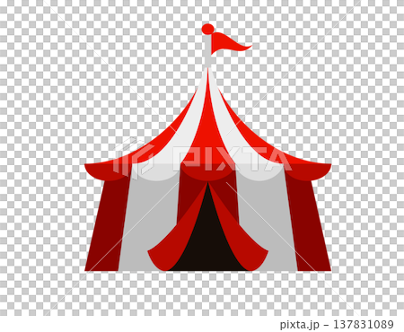 Classic red and white striped circus tent flat icon with a flag on top Classic red and white striped circus tent flat icon with a flag on top 137831089