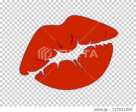 Stylized red lips flat icon  with a kiss shape, perfect for romance and beauty themes 137831093