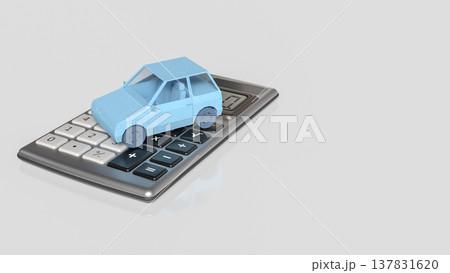 Blue Low Poly Car On Calculator Finance Concept 3d render. 137831620