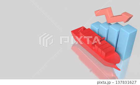 Global Shipping Growth With Cargo Ship And Rising Chart 3d render. 137831627