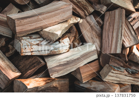 Preparation of firewood for the winter. Firewood background. Preparation of firewood for the winter. Firewood background. 137831750