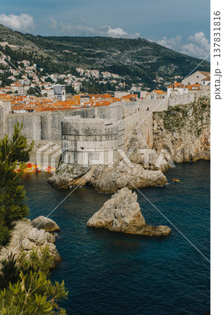 Amazing view of Dubrovnik old town from the hill. Travel destination in Croatia. Amazing view of Dubrovnik old town from the hill. Travel destination in Croatia. 137831816