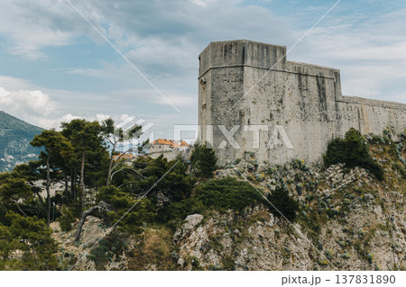 Amazing view of Dubrovnik old town from the hill. Travel destination in Croatia. Amazing view of Dubrovnik old town from the hill. Travel destination in Croatia. 137831890