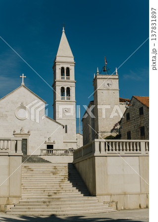 Beautiful view of old town Supetar, Brac island, Croatia. Beautiful sunny day. 137831897