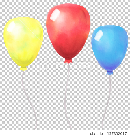 Red, blue, and yellow balloons - a stylish watercolor illustration 137832017
