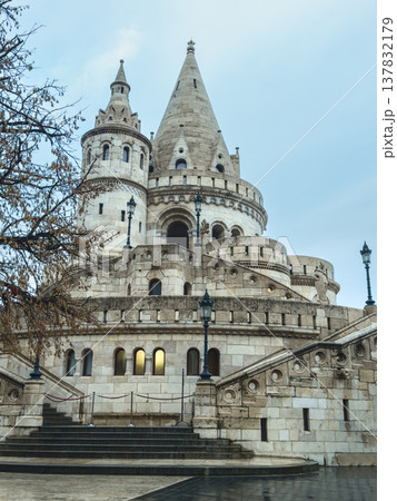 Fishermans Bastion Towers On Cloudy Day Fishermans Bastion Towers On Cloudy Day 137832179