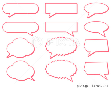 吹き出しセット（ピンク・背景透過・漫画・ポップ・かわいい） 137832284