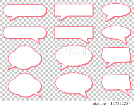 吹き出しセット（ピンク・背景透過・漫画・ポップ・かわいい） 137832284