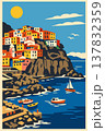 Manarola Cinque Terre Italy Vintage Travel Poster Flat Vector Illustration 137832359