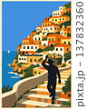 Positano Amalfi Coast Vintage Poster Illustration with Lemon Carrier 137832360