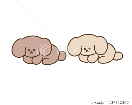 並んでくつろぐかわいい犬たちのイラスト 137832369