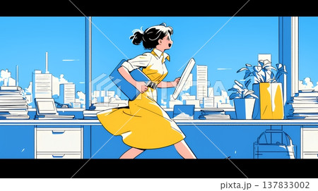 定時退社で帰宅を喜ぶ会社員｜ワークライフバランスと働き方改革のビジネスイメージ 137833002