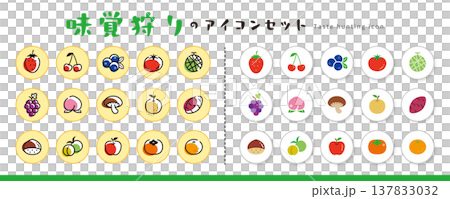 味覚狩りのアイコン・ピクト素材セット/カラー(果物・フルーツ・野菜・イラスト) 味覚狩りのアイコン・ピクト素材セット/カラー(果物・フルーツ・野菜・イラスト) 137833032