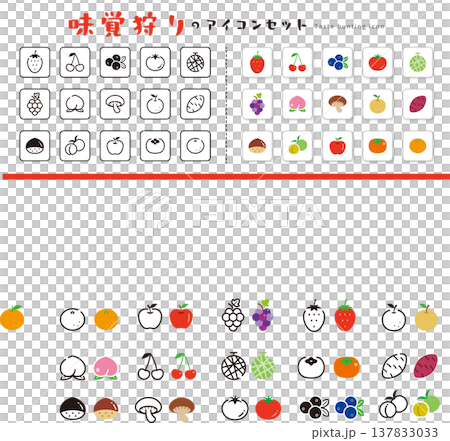 味覚狩りのアイコン・ピクト素材セット(果物・フルーツ・野菜・イラスト) 味覚狩りのアイコン・ピクト素材セット(果物・フルーツ・野菜・イラスト) 137833033