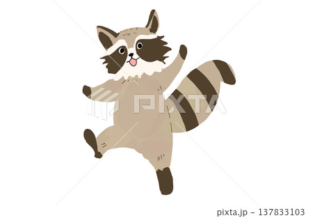 万歳をして喜ぶアライグマのキャラクター 手描き水彩風イラスト 万歳をして喜ぶアライグマのキャラクター 手描き水彩風イラスト 137833103