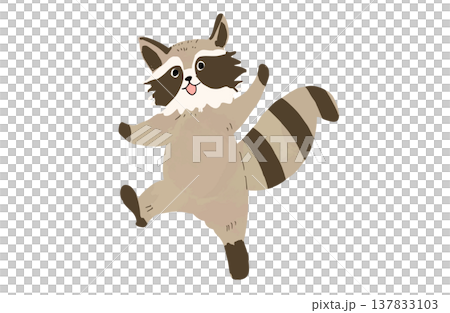 万歳をして喜ぶアライグマのキャラクター 手描き水彩風イラスト 万歳をして喜ぶアライグマのキャラクター 手描き水彩風イラスト 137833103