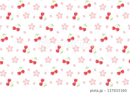 さくらんぼと桜の花のシームレスパターン さくらんぼと桜の花のシームレスパターン 137833160