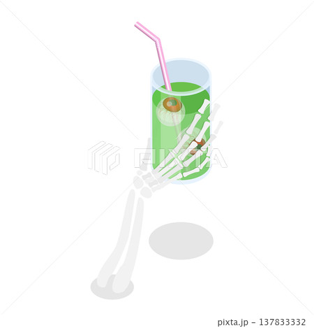 3D Isometric Flat Vector Illustration of Halloween Drinks, Collection Of Skeleton Hands Holding Spooky Halloween Coctails. Item 3 137833332
