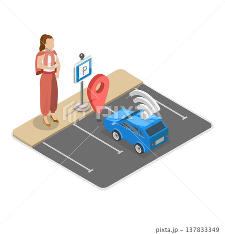 3D Isometric Flat Vector Illustration of Robotic Vehicle, Set Of Abstract Concept of Autonomous Car. Item 3 137833349