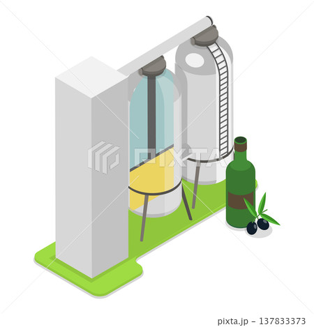 3D Isometric Flat Vector Illustration of Production of Olive Oil , Manufacture Process Stages. Item 2 3D Isometric Flat Vector Illustration of Production of Olive Oil , Manufacture Process Stages. Item 2 137833373