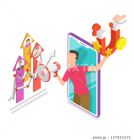 3D Isometric Flat Vector Illustration of PR Strategy, Brand Reputation. Item 3 137833375