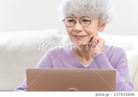 パソコンを操作しているシニア女性 137833606