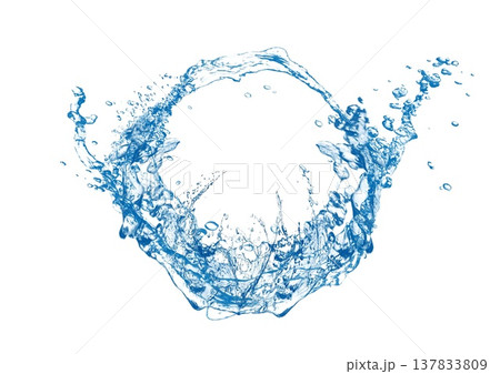 白背景にダイナミックな形状の抽象的な青い水しぶきの3dイラスト 137833809