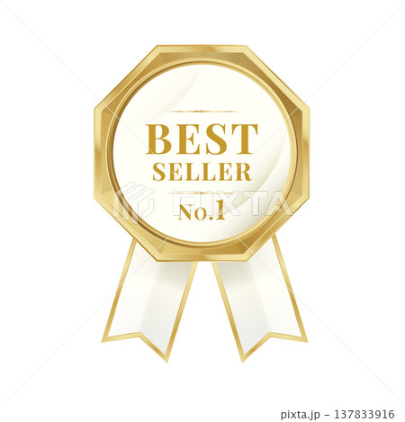 ベストセラーNo.1ゴールドバッジ（リボン付きプレミアム賞ラベル） 137833916