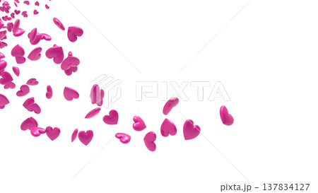 白い背景を舞う3Dハートの背景素材 抽象背景：恋愛・感謝・お祝い・バレンタイン・ウェディング 137834127