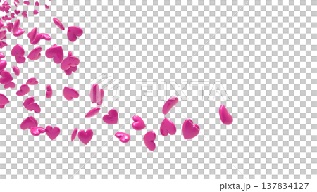 白い背景を舞う3Dハートの背景素材 抽象背景：恋愛・感謝・お祝い・バレンタイン・ウェディング 137834127