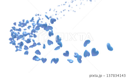 白い背景を舞う3Dハートの背景素材 抽象背景：恋愛・感謝・お祝い・バレンタイン・ウェディング 137834143