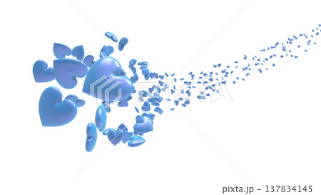 白い背景を舞う3Dハートの背景素材 抽象背景：恋愛・感謝・お祝い・バレンタイン・ウェディング 137834145