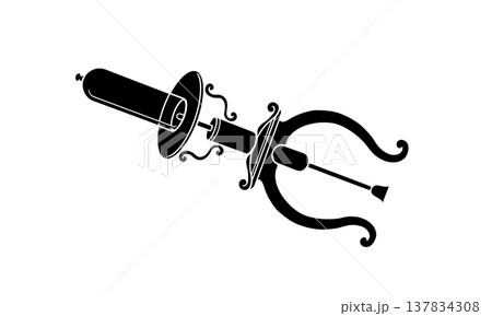 ポンプ座の真空ポンプの白黒イラスト（白色のアウトラインあり） 137834308