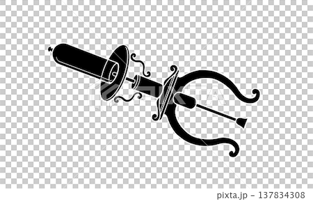 ポンプ座の真空ポンプの白黒イラスト（白色のアウトラインあり） 137834308