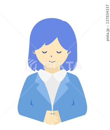 会釈する女性会社員|挨拶・お辞儀のビジネスウーマン(正面・上半身)シンプルイラスト素材 会釈する女性会社員|挨拶・お辞儀のビジネスウーマン(正面・上半身)シンプルイラスト素材 137834337
