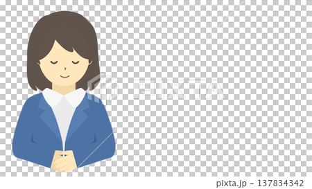 A female office worker bowing | Simple illustration of a businesswoman greeting and bowing (front view, upper body) 137834342