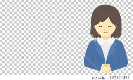 A female office worker bowing | Simple illustration of a businesswoman greeting and bowing (front view, upper body) 137834345