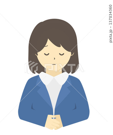 謝罪する女性会社員｜お詫び・お辞儀のビジネスウーマン（正面・上半身）シンプルイラスト素材 137834360