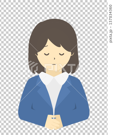 謝罪する女性会社員｜お詫び・お辞儀のビジネスウーマン（正面・上半身）シンプルイラスト素材 137834360